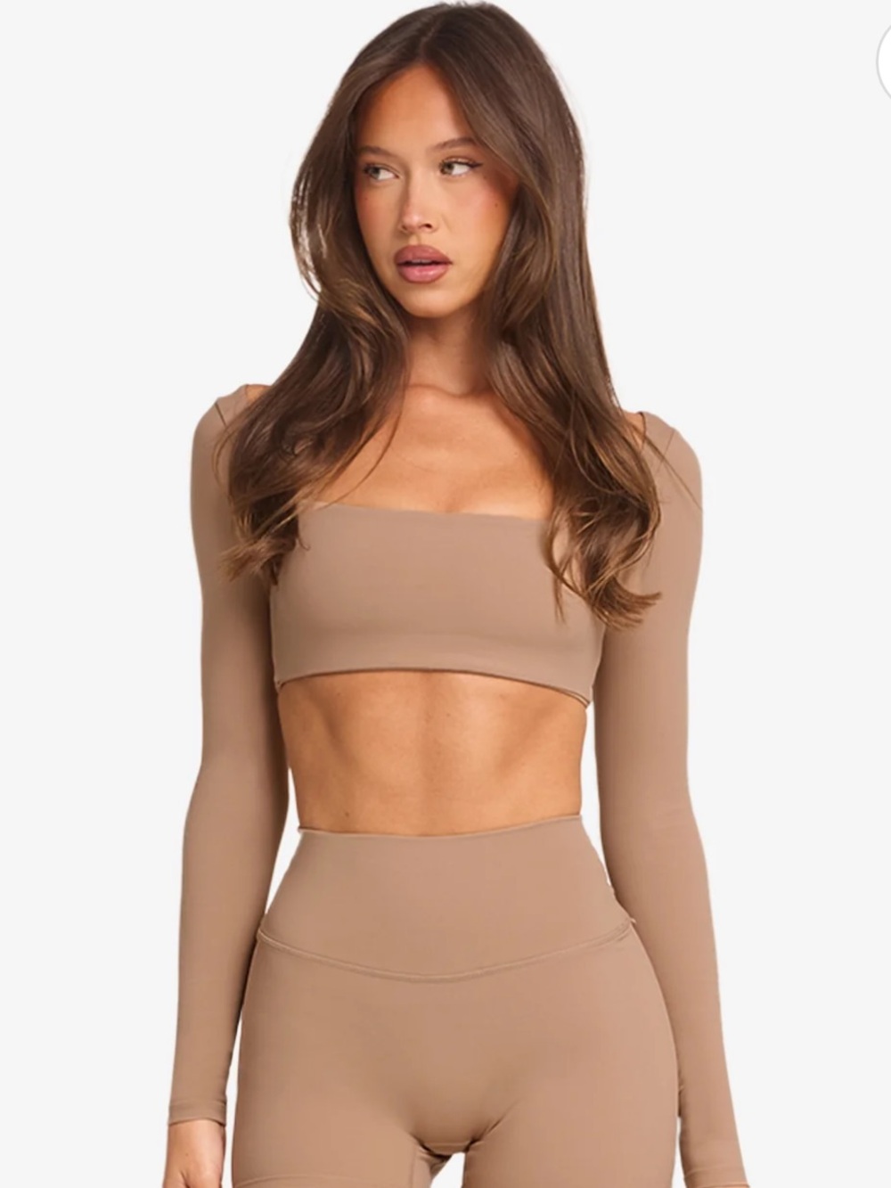 CSB Freedom Scoop Long Sleeve Crop & Freedom Scrunch Leggings Set in Toffee